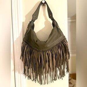 Oryany Olive Green Bag with Fringe